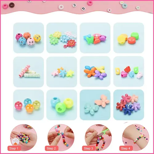 Set De Cuentas DIY 1150 Piezas – Kit De Joyería Con 24 Formas Y Colores, Incluye Tijeras, Hilo Elástico Y Aro Para El Cabello, Regalo Creativo Para Niñas De 5+ Años