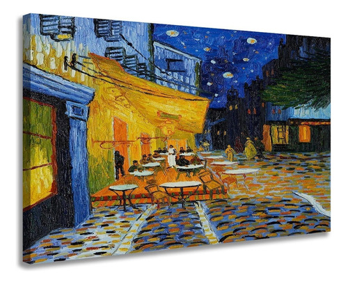Quadro Em Tela Grande O Terraço Do Café A Hd Van Gogh Noite Cor Preto Cor da armação Borda Infinita