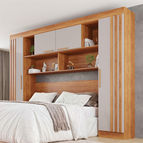 Guarda-roupa Solteiro Modulado Zurique 4 Portas Ripado Cor Bege