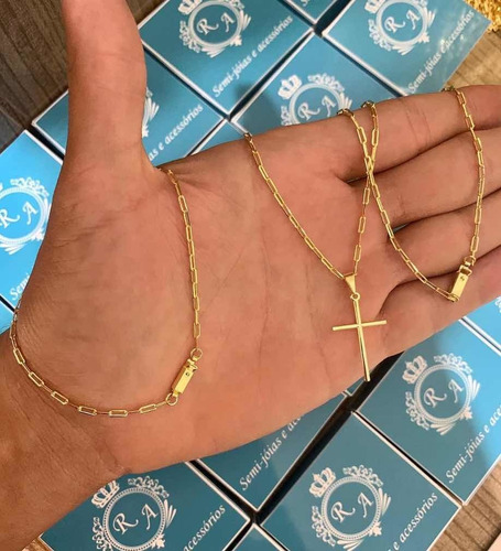 Cordão Banhada A Ouro 18k 70 Cm + Pulseira E Pingente