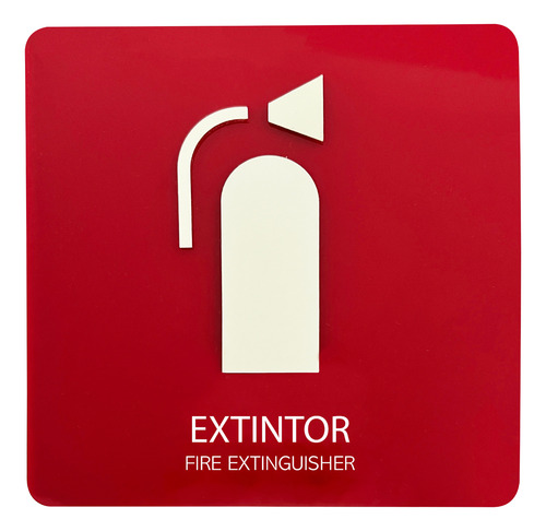 Letrero Extintor Acrílico 16x16cm Protección Civil Premium Rojo