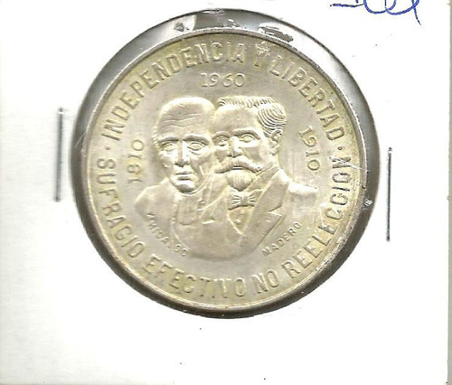 Moneda De Plata 10 Pesos Hidalgo  Y Madero 1960