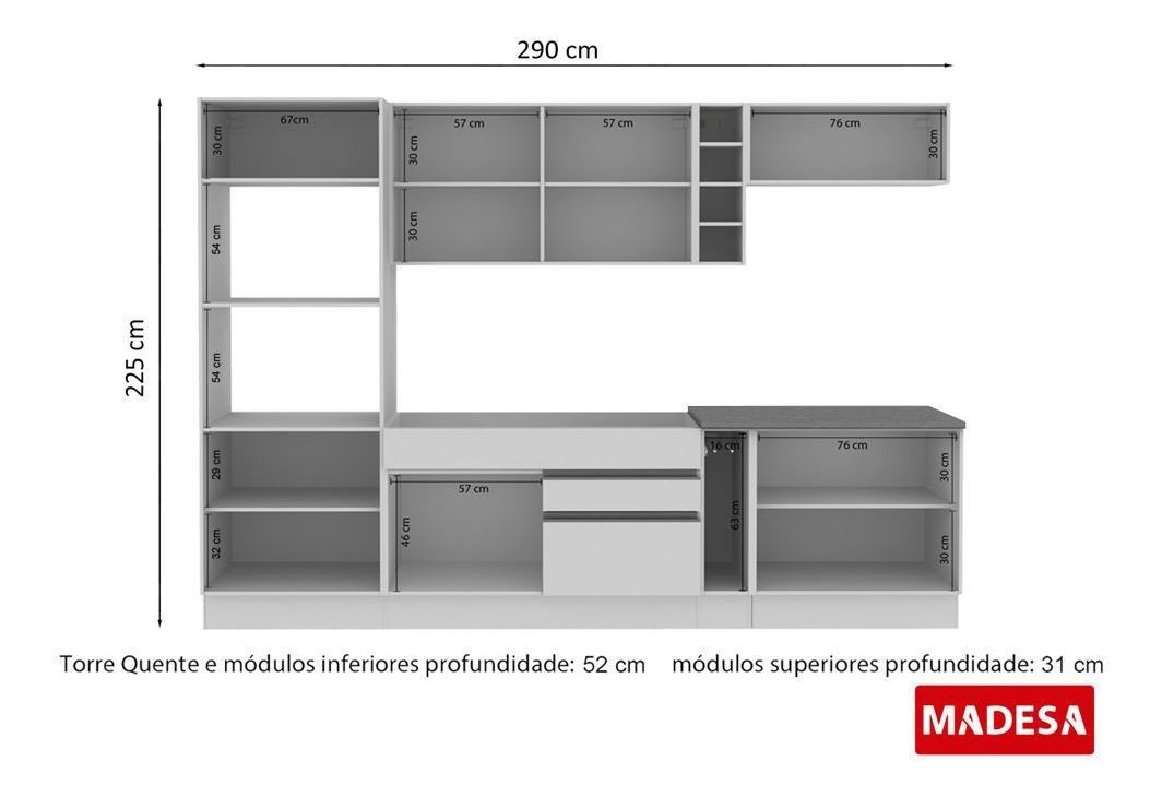 Armário De Cozinha Completo 2,90m 7pc Modulada Vicenza | Mercado Livre