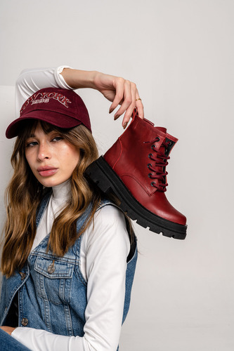 Borcegos Mujer Cuero Urbanos Acordonados Botas Moda Abril