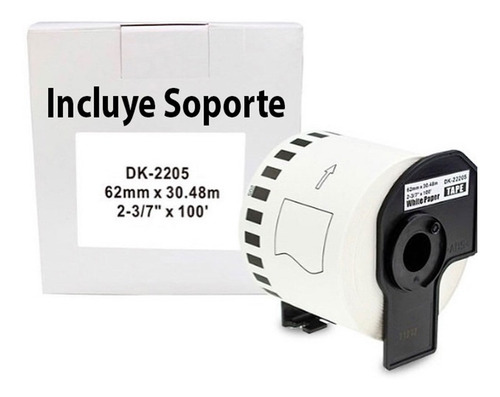 Rollo De Etiquetas Continua Soporte Dk 2205, 62mm X 30,48mts