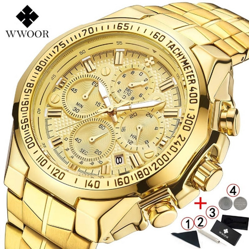 Relogio De Pulso A Prova De Água Dourado Luxo Masculino