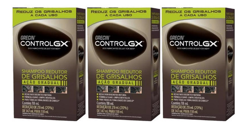 Shampoo Grecin Control Gx Redutor De Grisalhos 118ml-kit 3un