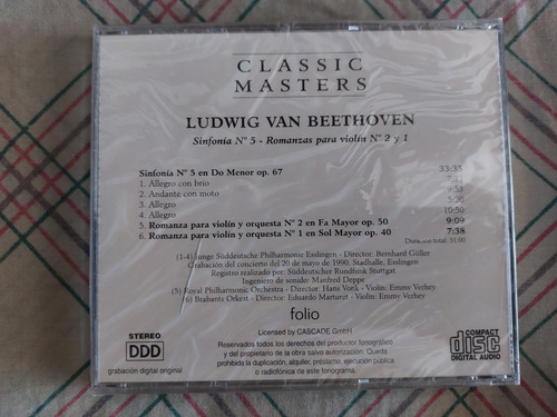 Beethoven - Sinfonía No 5 & Romanzas Para Violín Cd Nuevo
