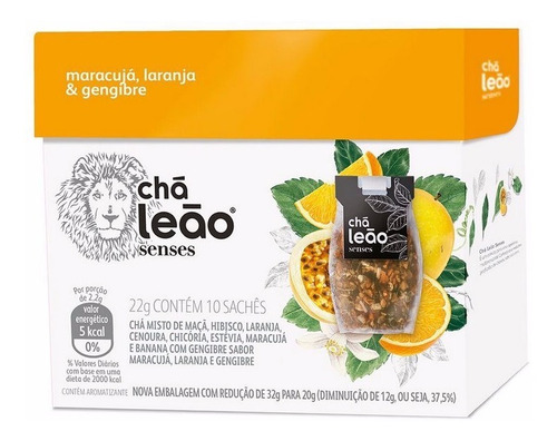 Imagem 1 de 2 de Chá Leão Senses - Maracujá, Laranja E Gengibre 10 Saches