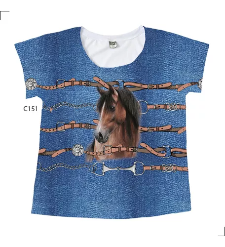 Camiseta Feminina Cavalo Marrom Frente Country Tshirt