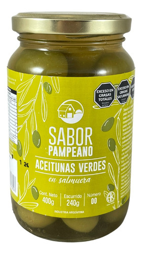 Aceitunas Verdes En Salmuera Sabor Pampeano En Frasco 400grs