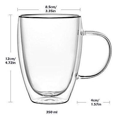 Paquete De 2 Tazas De Café De Vidrio De Doble Pared De 12 Oz