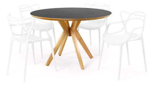 Mesa De Jantar Marci Premium Preta 120cm +4 Cadeiras Allegra Cor Branco