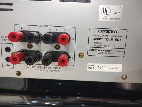 Amplificador Onkyo M-501 Estereo Japones Calidad Y Potencia Negro 150 W (Usado)
