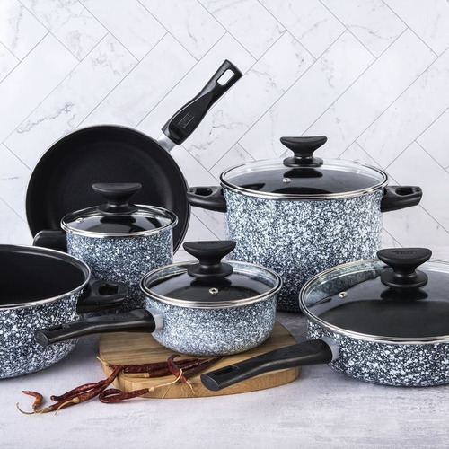 Imagen 2 de 5 de Batería De Cocina 10 Piezas Cinsa Granito Mármol Blanco
