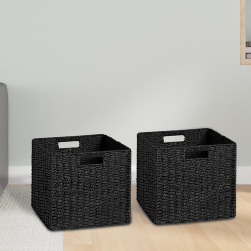 Cesta De Almacenamiento Tejida Plegable, Negro 2 Piezas