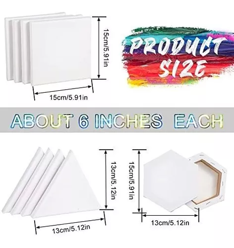 12 Pieces Stretched Canvas Side Length Blank Canvas Triangle Square Hexagon  Shape Fabric Painting Canvas Panels Canvas Boards Art Supplies for Painting  Acrylic Pouring Artist Hobby Painters (6 Inch)