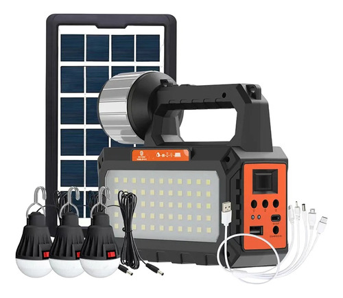 Kit De Energía Solar Multiusos Ampolletas+linterna+usb+radio Color Negro