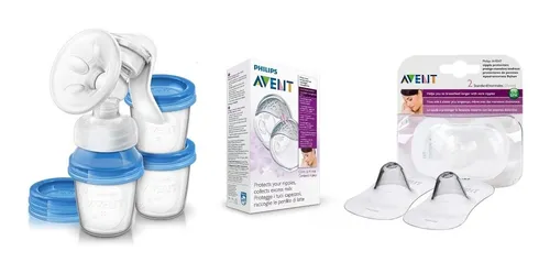 Set Lactancia Avent Pezoneras Conchas Extractor Y Vasos