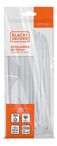 Black & Decker Abraçadeira Nylon 150x2.5 Mm Branco C/100