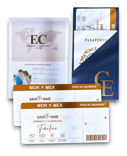 30 Invitaciones Boda Tipo Pasaporte Con Sobre / Iniciales 