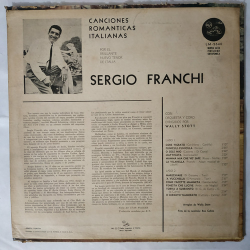 Música Disco Vinilo, Sergio Franchi Canciones Románticas (Usado)