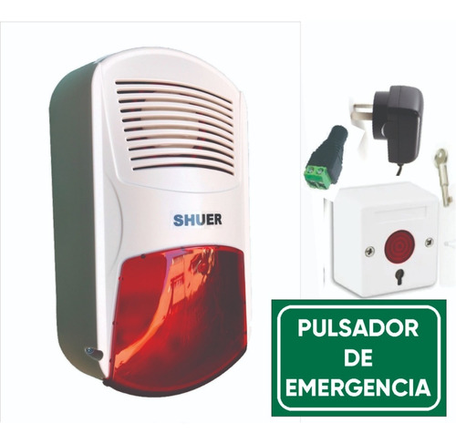 Kit Alarma Evacuación . Sirena Shuer + Pulsador + Fuente 12v