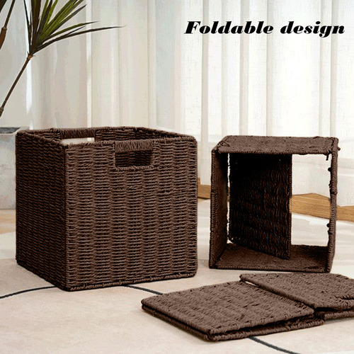 Cesta De Armazenamento Dobrável Em Tecido De Rattan De Imita