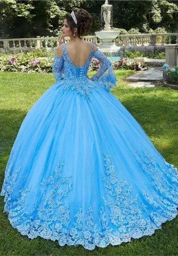 Vestido Xv Años Quinceñera Azul Princesa Medida Personaliz