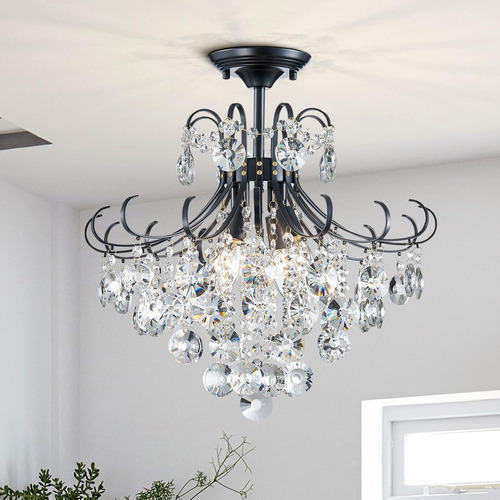 Peskoe 18 Crystal Chandelier Light Fixture, Modern Semi Flu.