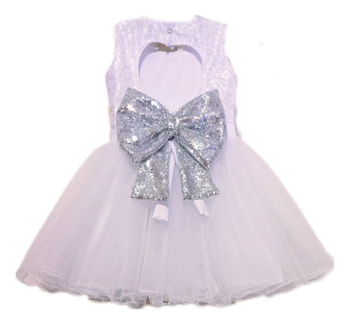 Vestido De Fiesta Para Bebe Nena Blanco Tul Brillos Con Moño