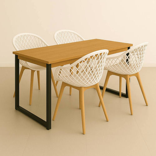 Set Mesa Sala Jantar Reforçada 4 Cadeiras Web Modernas