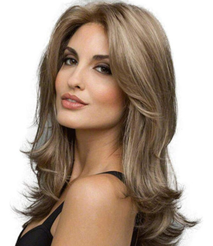 Medium Long Curly Wavy Synthetic Blonde Brown Wigs Pelu...