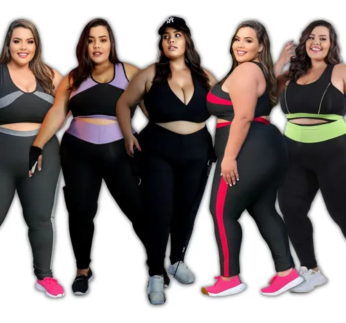 Kit Roupa De Academia Feminina 5 Conjunto Plus Size Cós Alto