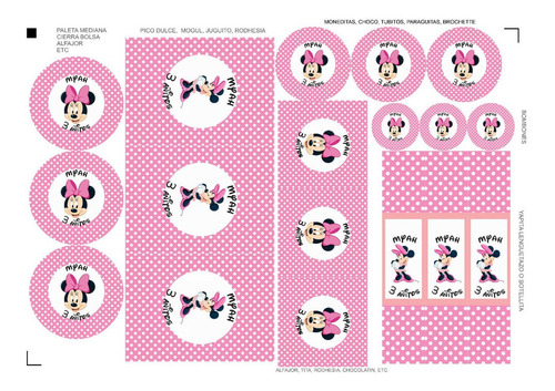Kit Stickers Minnie Rosa Lunares Cara X120 U Variadas