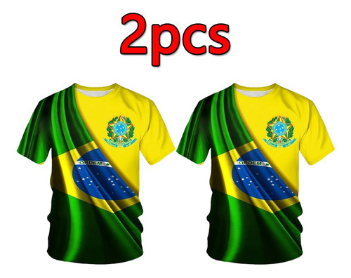 Playera 3d Esportiva Manga Curta Bandeira De Brasil, 2 Piez