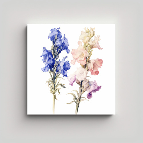 Cuadro Decorativo Con Flores Larkspur En Lápiz De Color 20x