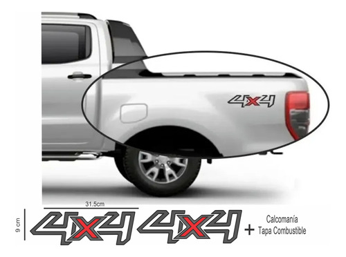 Calcomanía 4x4  Ford  Ranger 2013/2019 Kit X 3 Unidades