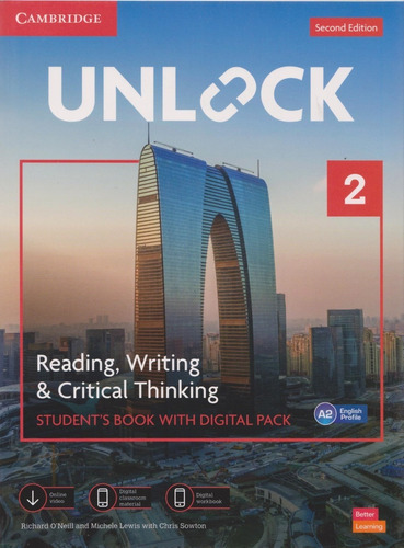 Unlock 2 Reading Writing &critical Thinking Students Book A2 With Digital Pack, De Richard Oneill. Editorial Cambridge, Tapa Blanda En Inglés, 2021