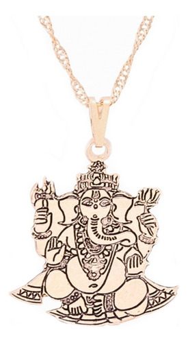 Gargantilha Ganesha 23mm Corrente Shiva Prosperidade Cor Banhado a Ouro
