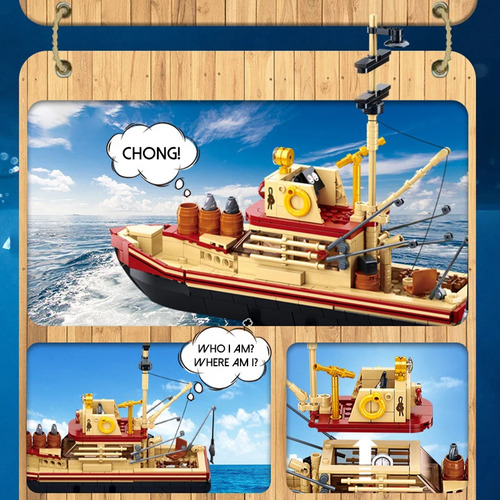 Estupendo Set De Construcción De Barcos De Pesca Con Tiburon