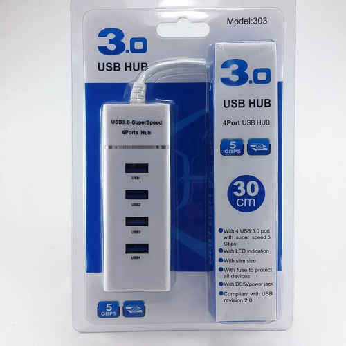 Hub Usb 4 Puertos 3.0 Pc Notebook 30 Cm Pendrive Microcentro