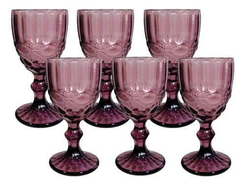 Set 6 Copas De Cristal Labrado Vintage Vidrio Colores 300ml