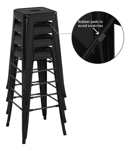 Taburetes De Bar De Metal 76 Cm 4 Sillas Apilables Negras