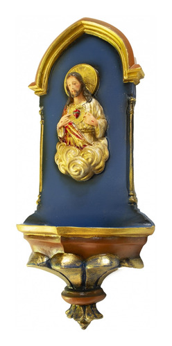 Imagem 5 de 6 de Pia De Água Benta Gótica Sagrado Coração De Jesus Azul