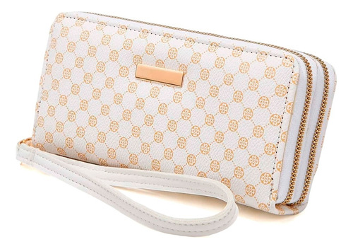 Cartera Monedero Larga De Cuero Lujo Dama Billetera Elegante Color Blanco