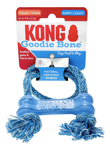 Brinquedo Para Cachorro Kong Puppy Goodie Bone Com Corda Pp Cor Azul