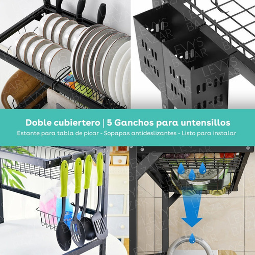 Imagen 4 de 9 de Seca Platos Escurridor Bacha Aluminio Inoxidable Organizador