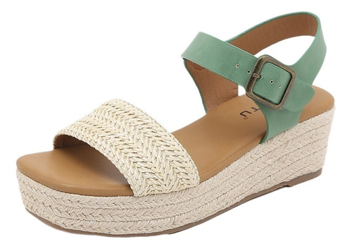 Sandalias De Tacón Inclinado Tejidas De Verano Para Mujer