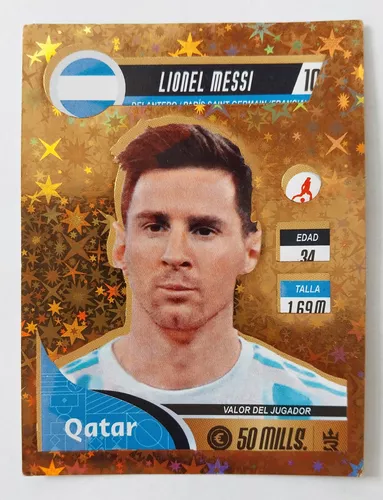 Figurita Lionel Messi Qatar 2022 Holograma Brillante 3 Reyes